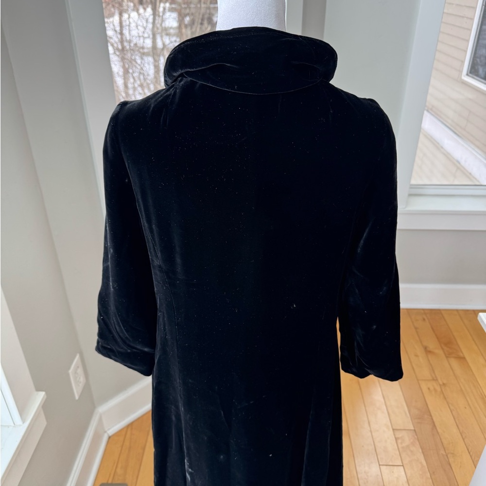 Vintage Black Velvet Tie Neck Ankle Length Dress Coat Size Small - Picture 6 of 15